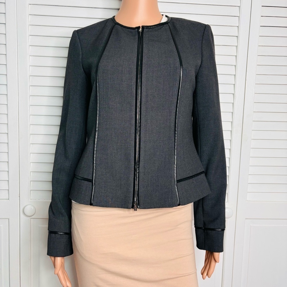 CALVIN KLEIN Gray Zipper Blazer Size 2